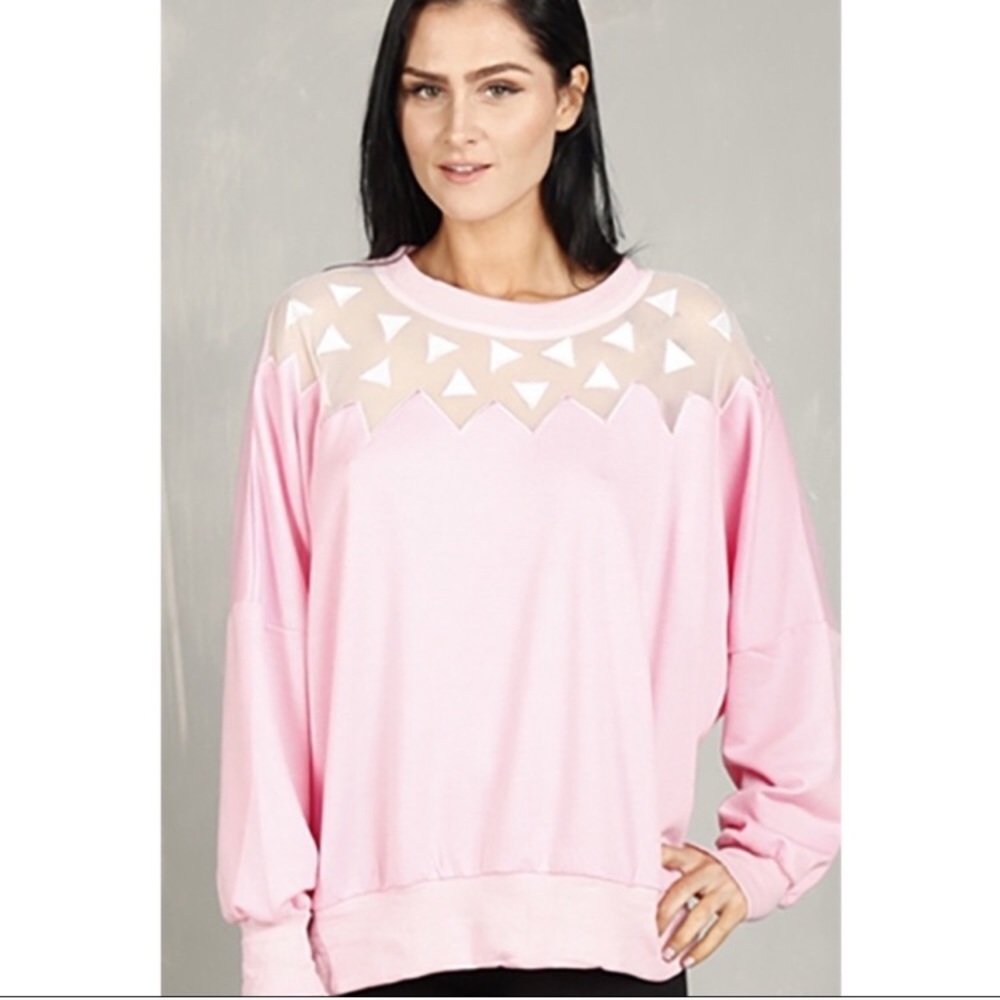Pink sheer inlay and triangle detail top Sz M/L